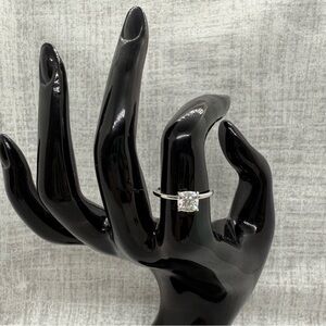 New Sterling Silver & 1.0ct Cushion Cut Moissanite Solitaire Ring, Size 7